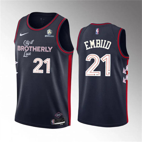 Men's Philadelphia 76ers #21 Joel Embiid Navy 2023/24 City Edition Stitched Basketball Jersey
