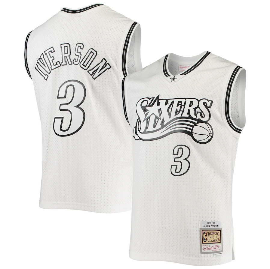 Men's Philadelphia 76ers #3 Allen Iverson White Mitchell & Ness Stitched NBA Jersey