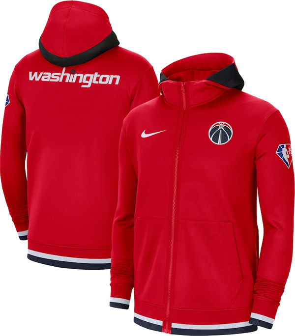 Men's Washington Wizards Red 75th Anniversary Performance Showtime Full-Zip Hoodie Jacket