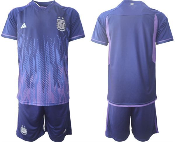 Men's Argentina Blank Messi Purple 2022 FIFA World Cup Away Soccer Jersey Suit