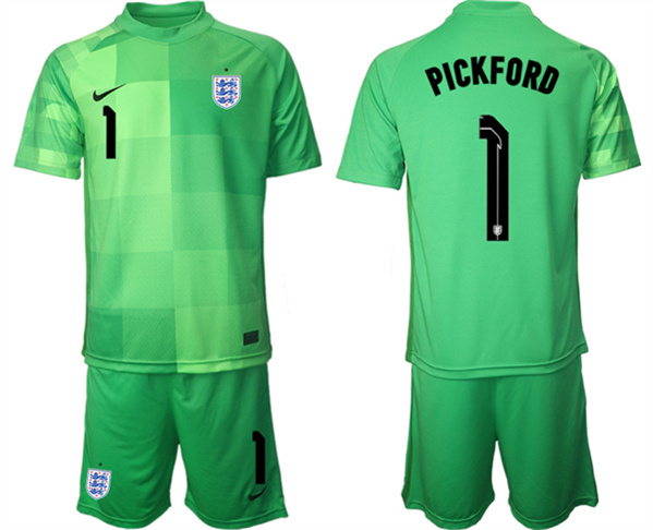 Men's England #1 Pickford Green Goalkeeper Soccer Jersey Suit