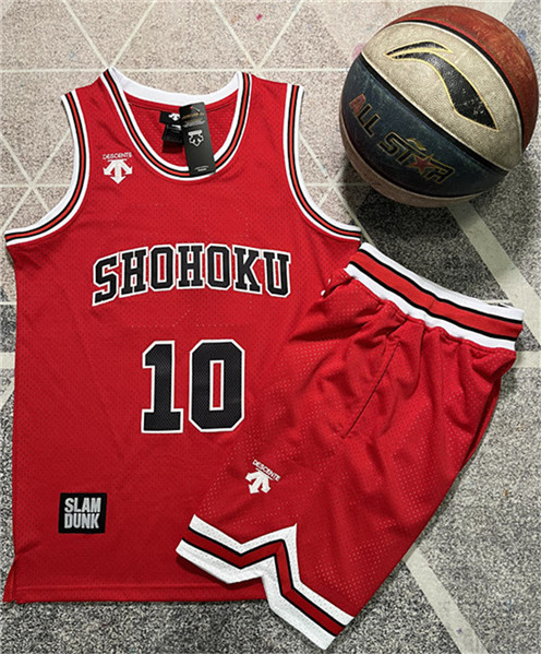 Men's Shohoku #10 Sakuragi Hanamichi Red Stitched Basketball Jersey And Shorts Suit