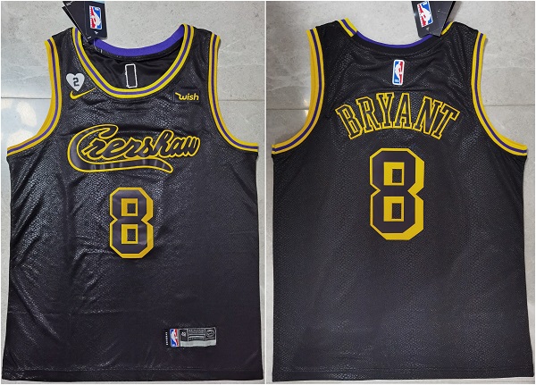Men's Los Angeles Lakers #8 Kobe Bryant Black Jersey With GiGi Patch Stitched NBA Jersey