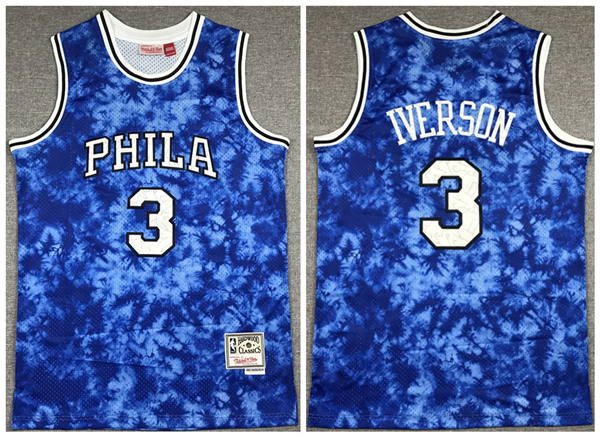 Men's Philadelphia 76ers #3 Allen Iverson Blue Classics Stitched Jersey