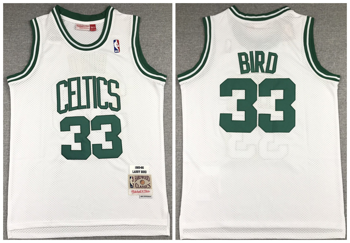 Men's Boston Celtics White #33 Larry Bird 1985-86 Throwback Stitched NBA Jersey