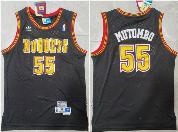 Men's Denver Nuggets #55 Dikembe Mutombo Black Throwback Stitched Jersey