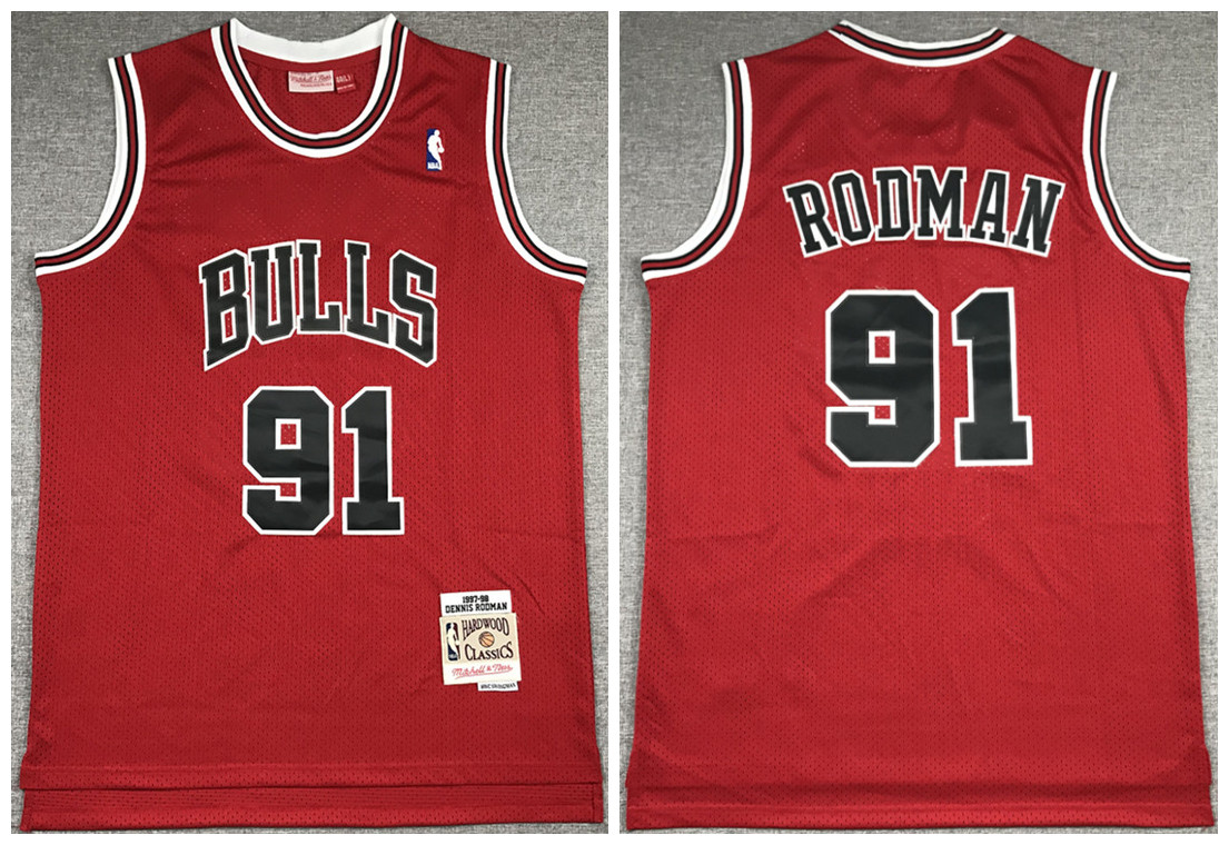 Men's Chicago Bulls Red #91 Dennis Rodman 1997-98 Throwback Stitched NBA Jersey