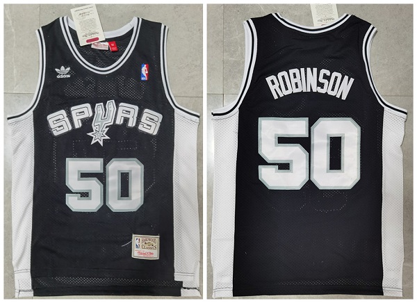Men's San Antonio Spurs #50 David Robinson Black Throwback Stitched Jersey