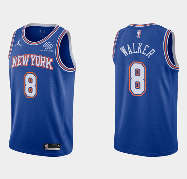 Men's New York Knicks #8 Kemba Walker Blue Statement Edition Stitched Basketball Jersey