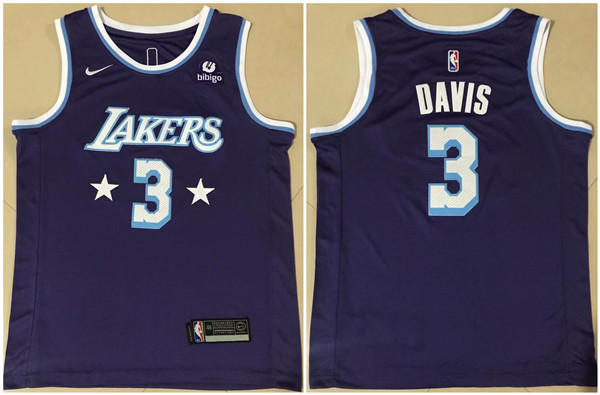 Men's Los Angeles Lakers #3 Anthony Davis "bibigo" Purple City Edition Stitched Jersey