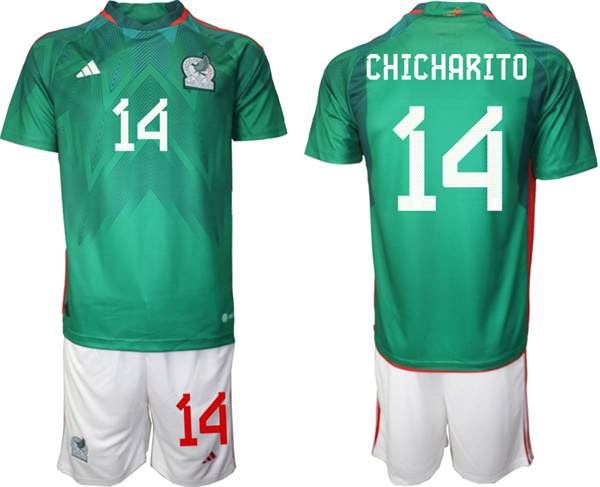 Men's Mexico #14 Chicharito Green Home Soccer Jersey Suit