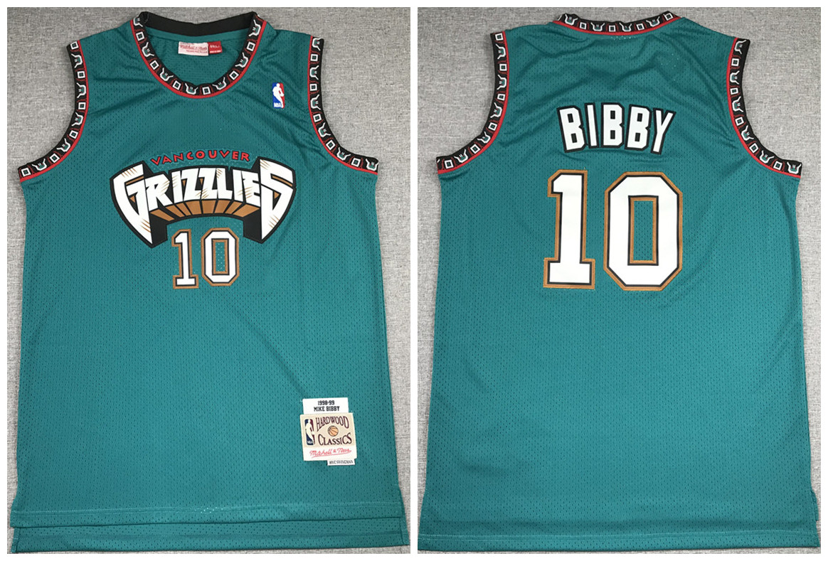 Men's Memphis Grizzlies Green #10 Mike Bibby 1998-99 Throwback Stitched NBA Jersey