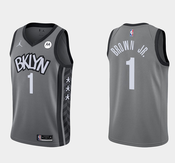 Men's Brooklyn Nets #1 Bruce Brown Jr. Gray Statement Edition Basketball Stitched Jersey
