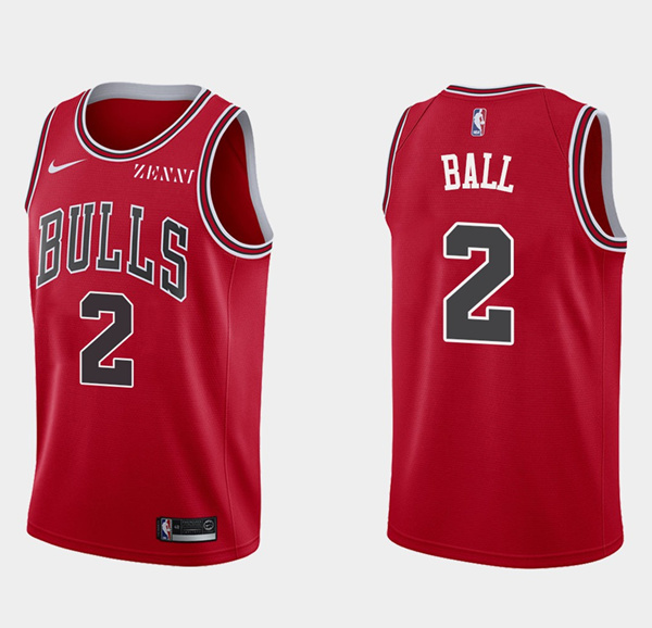 Men's Chicago Bulls #2 Lonzo Ball Red Stitched Basketball Jersey