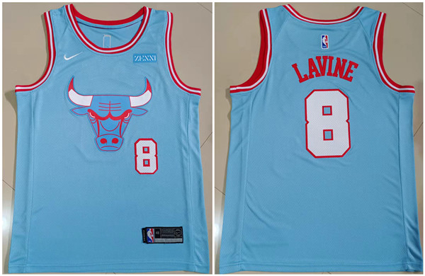 Men's Chicago Bulls #8 Zach LaVine Light Blue Stitched Basketball Jersey