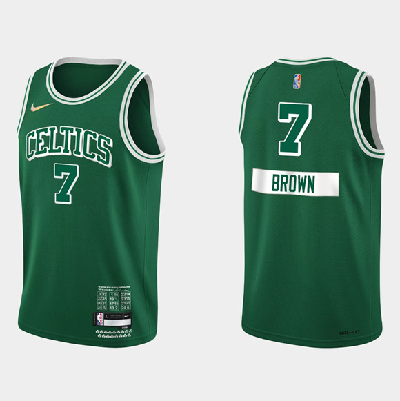 Men's Boston Celtics #7 Jaylen Brown Green 75th Anniversary City Stitched Jersey