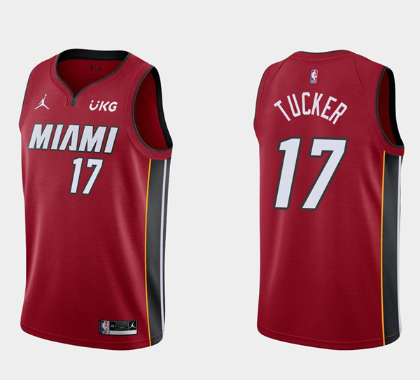 Men's Miami Heat #17 P.J. Tucker Red Statement Edition Stitched Basketball Jersey