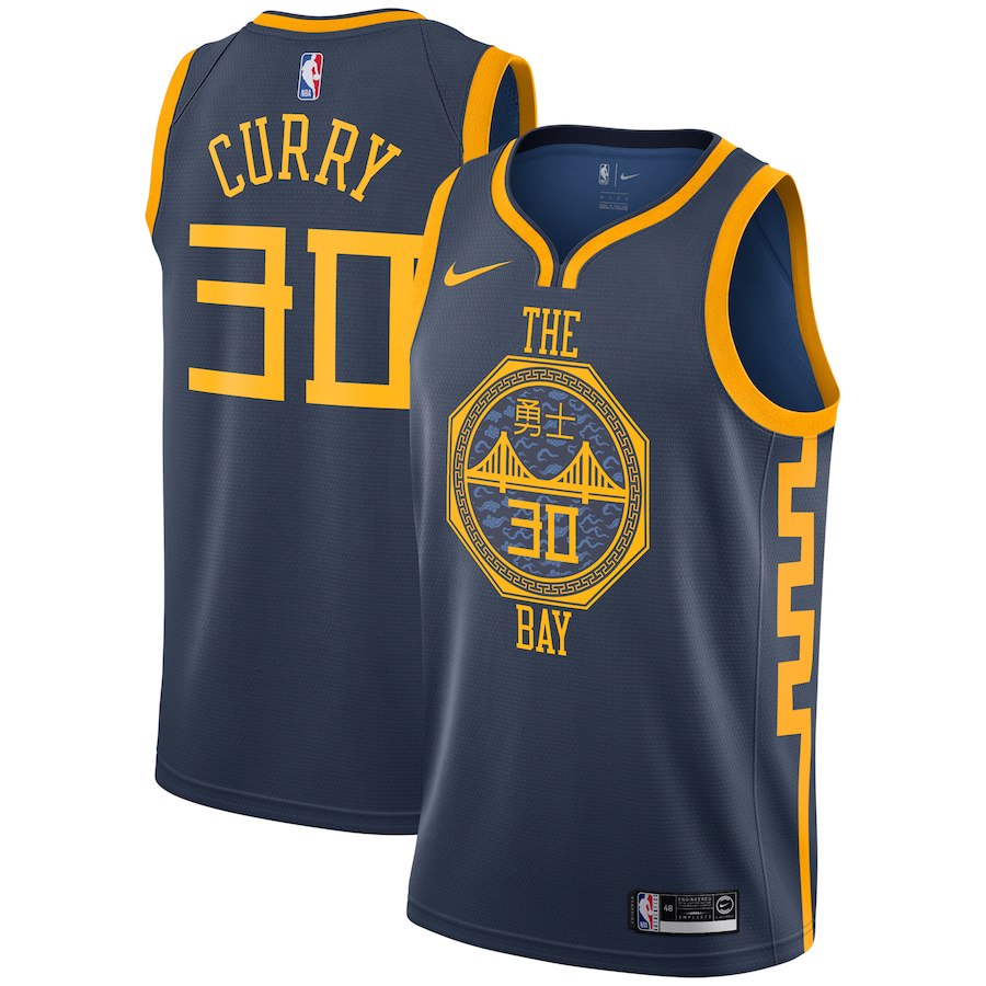 Men's Nike Golden State Warriors #30 Stephen Curry Navy 2018/19 Swingman NBA Jersey