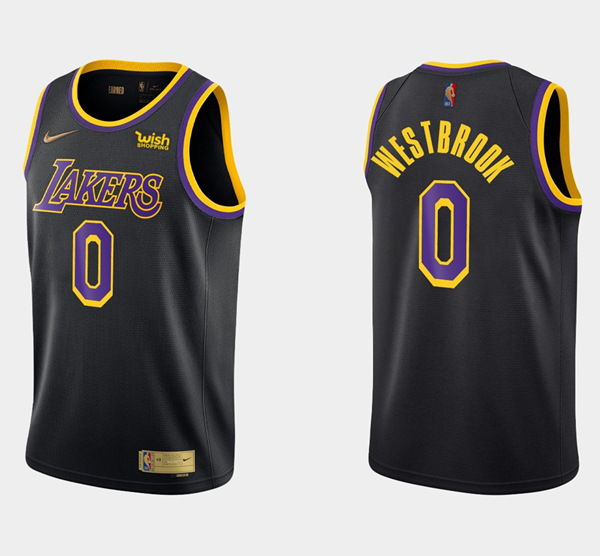 Men's Los Angeles Lakers #0 Russell Westbrook Black/Purple Stitched Basketball Jersey