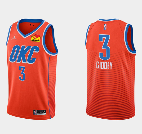 Men's Oklahoma City Thunder #3 Josh Giddey Orange Statement Edition Stitched Basketball Jersey
