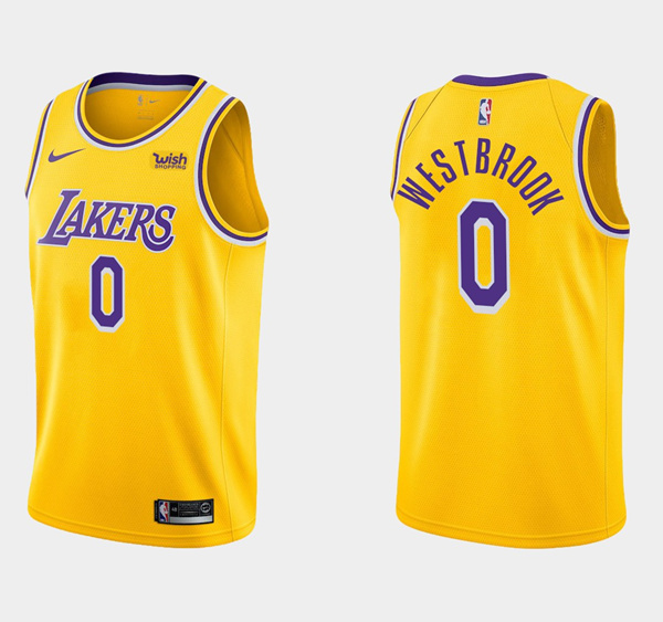 Men's Los Angeles Lakers #0 Russell Westbrook Yellow Stitched Jersey