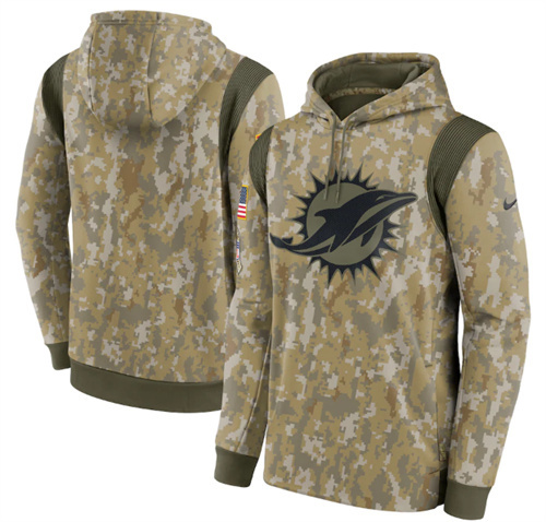 Men's Miami Dolphins Camo 2021 Salute To Service Therma Performance Pullover Hoodie