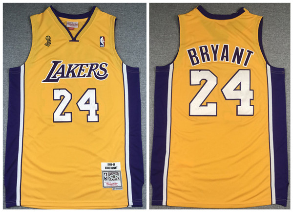 Men's Los Angeles Lakers #24 Kobe Bryant Gold NBA Final 2008-2009 Throwback Stitched NBA Jersey