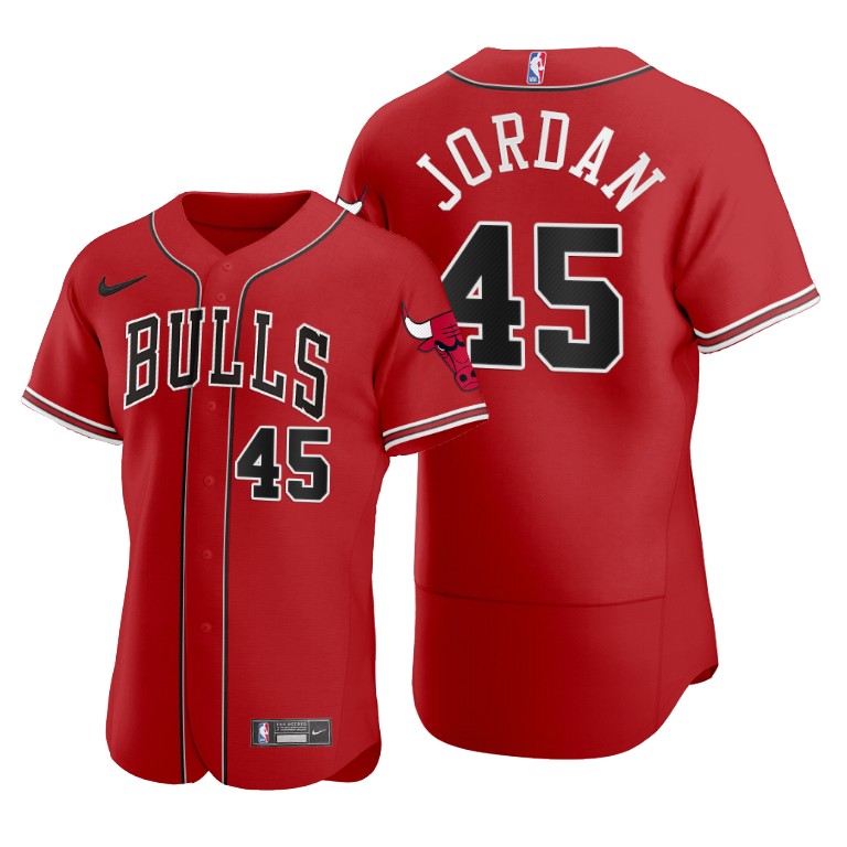 Men's Chicago Bulls #45 Michael Jordan Red 2020 NBA X MLB Crossover Edition Stitched Jersey
