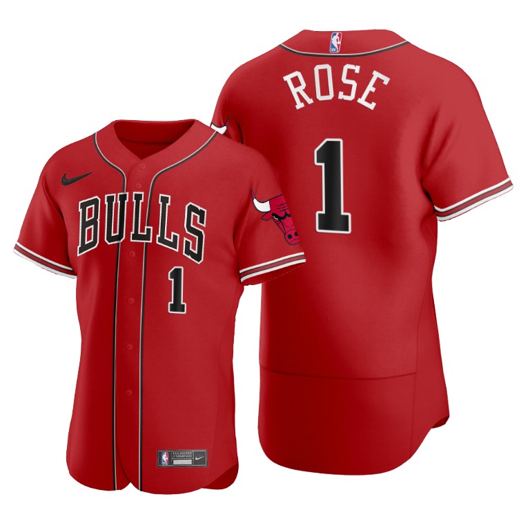 Men's Chicago Bulls #1 Derrick Rose Red 2020 NBA X MLB Crossover Edition Stitched Jersey