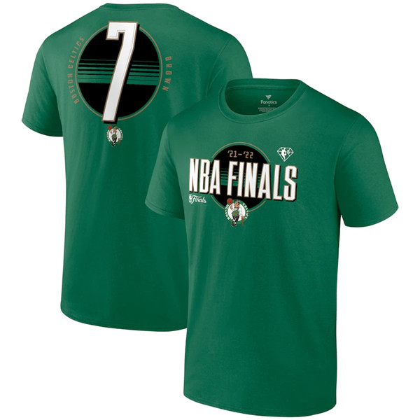 Men's Boston Celtics #7 Jaylen Brown 2022 Green NBA Finals Name & Number T-Shirt