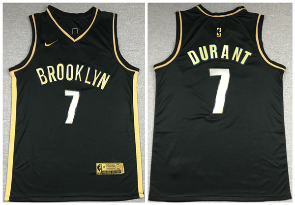 Men's Brooklyn Nets #7 Kevin Durant 2020 Black Gold Edition Stitched NBA Jersey