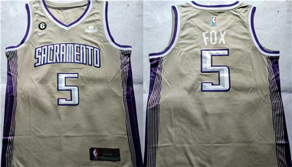Men's Sacramento Kings #5 De'Aaron Fox Gold Stitched Jersey