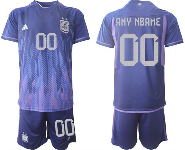 Men's Argentina Custom Purple 2022 FIFA World Cup Away Soccer Jersey Suit