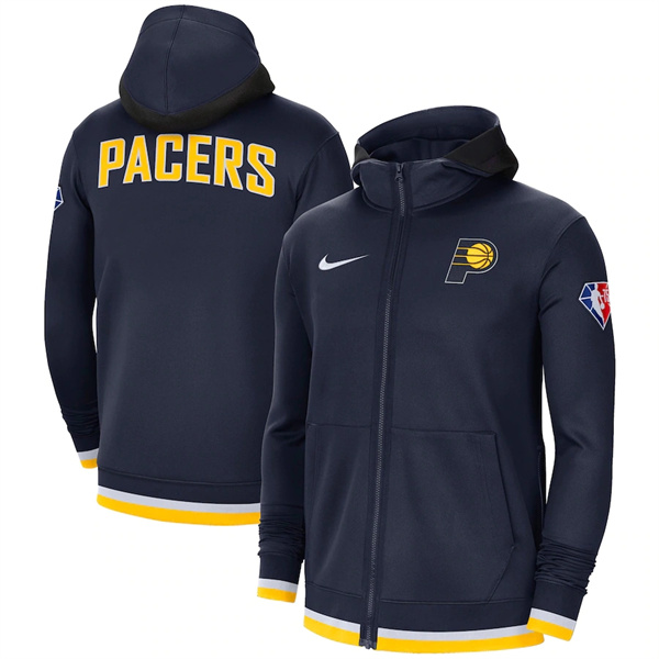 Men's Indiana Pacers Navy 75th Anniversary Performance Showtime Full-Zip Hoodie Jacket