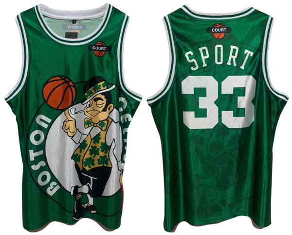 Men's Boston Celtics #33 Larry Bird Green Print Basketball Jersey