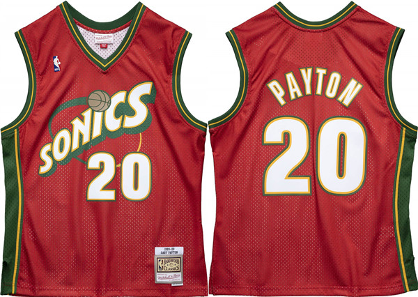 Men's Oklahoma City Thunder #20 Gary Payton Red 1995-96 Throwback SuperSonics Stitched Jersey