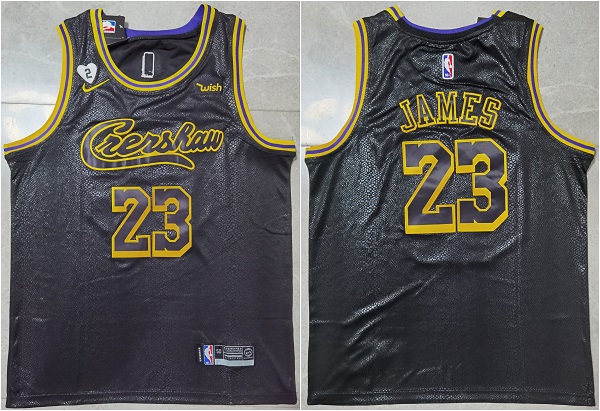 Men's Los Angeles Lakers #23 LeBron James Black Jersey With GiGi Patch Stitched NBA Jersey