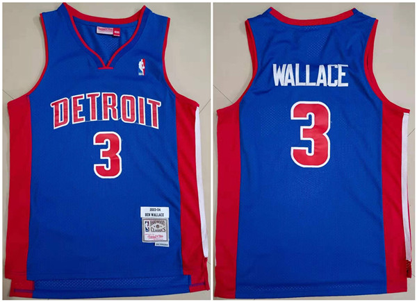 Men's Detroit Pistons #3 Ben Wallace 2003-04 Blue Throwback Stitched Jersey