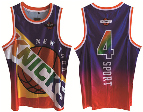 Men's New Yok Knicks #4 Derrick Rose Purple Print Basketball Jersey