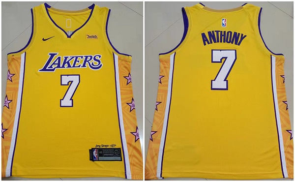 Men's Los Angeles Lakers #7 Carmelo Anthony Yellow Stitched Basketball Jersey