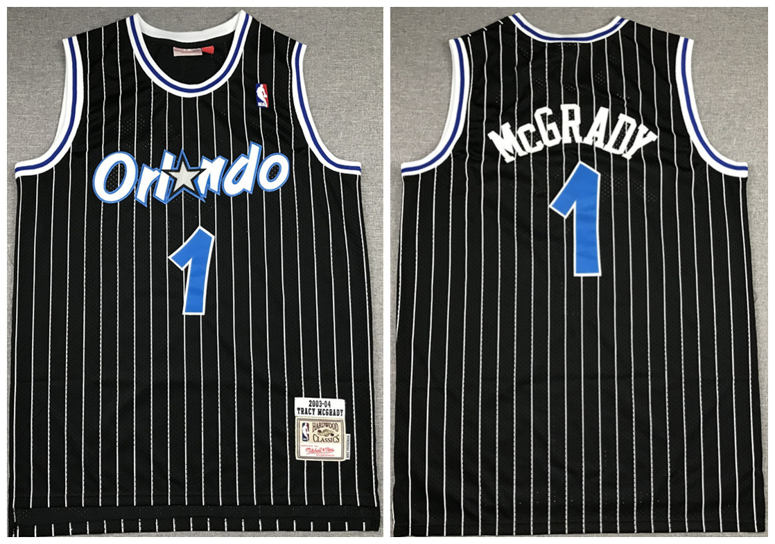 Men's Orlando Magic Black #1 Tracy McGrady 2003-04 Stitched NBA Jersey
