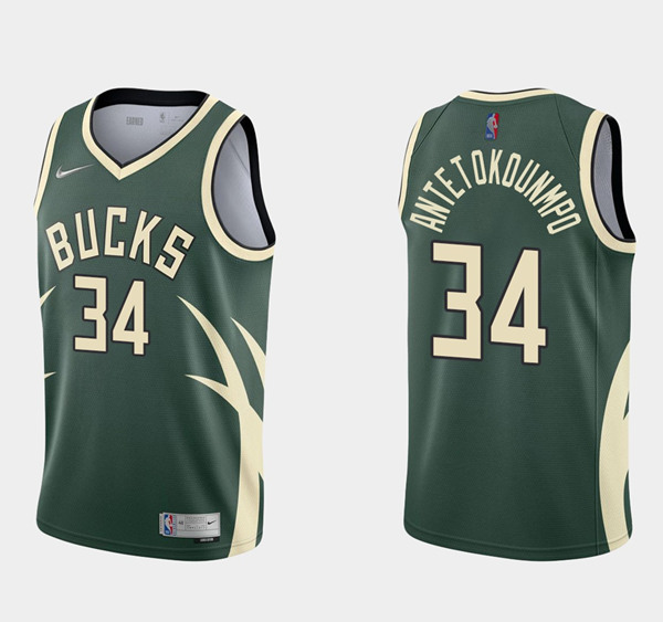 Men's Milwaukee Bucks Green #34 Giannis Antetokounmpo Earned Edition Stitched NBA Jersey