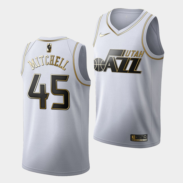Men's Utah Jazz #45 Donovan Mitchell White Gold Stitched NBA Jersey