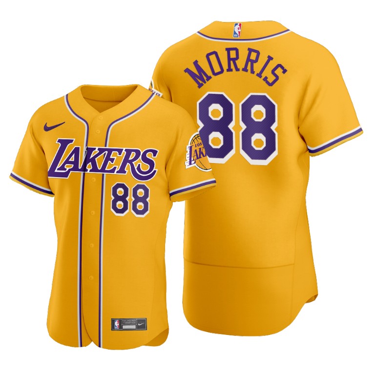 Men's Los Angeles Lakers #88 Markieff Morris Gold 2020 NBA X MLB Crossover Edition Stitched Jersey