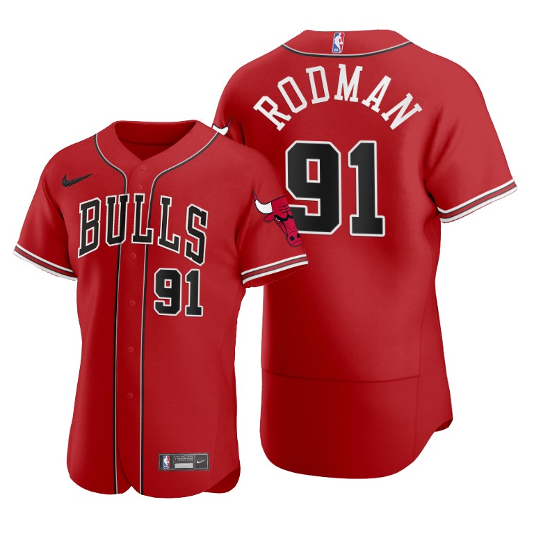 Men's Chicago Bulls #91 Dennis Rodman Red 2020 NBA X MLB Crossover Edition Stitched Jersey