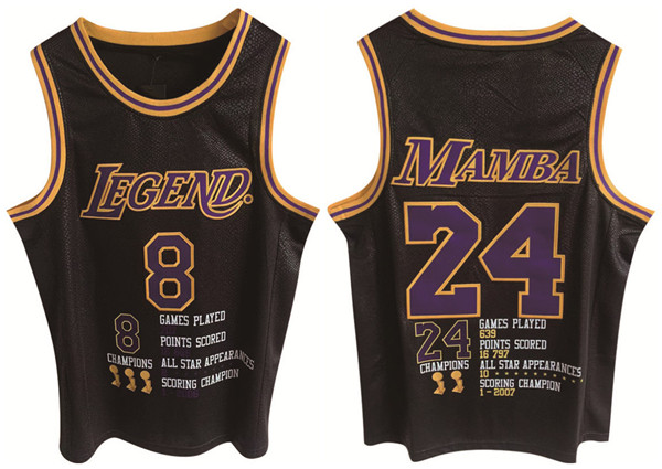 Men's Los Angeles Lakers Front #8 Back #24 Kobe Bryant Black Print Basketball Jersey