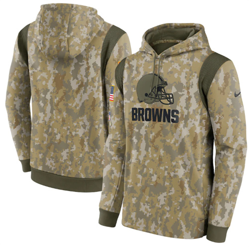 Men's Cleveland Browns Camo 2021 Salute To Service Therma Performance Pullover Hoodie