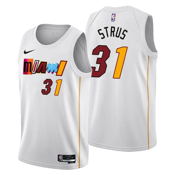 Men's Miami Heat #31 Max Strus 2022/23 White City Edition Stitched Jersey