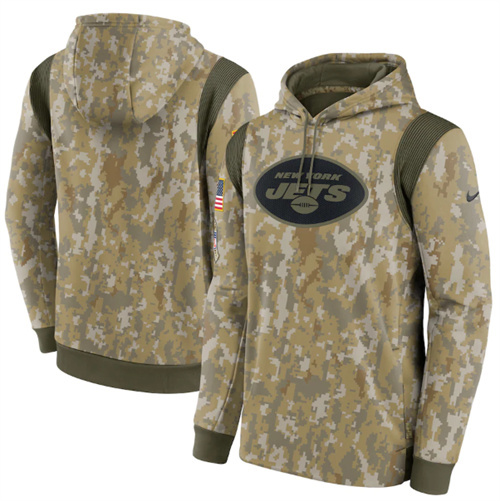 Men's New York Jets Camo 2021 Salute To Service Therma Performance Pullover Hoodie
