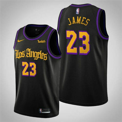 Men's Los Angeles Lakers #23 Lebron James Black City Edition NBA Stitched Jersey